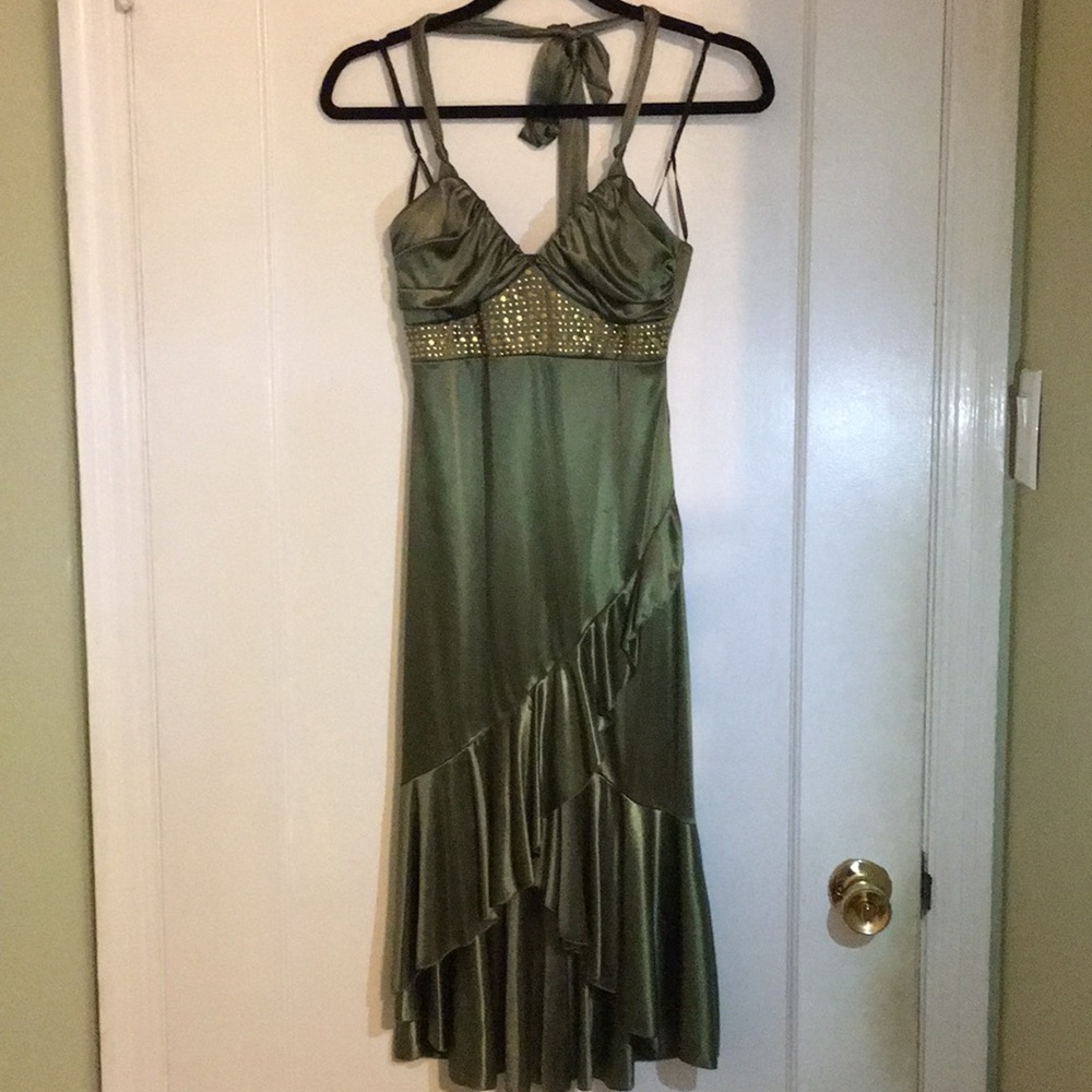 Green bedazzled halter dress. Only worn once!